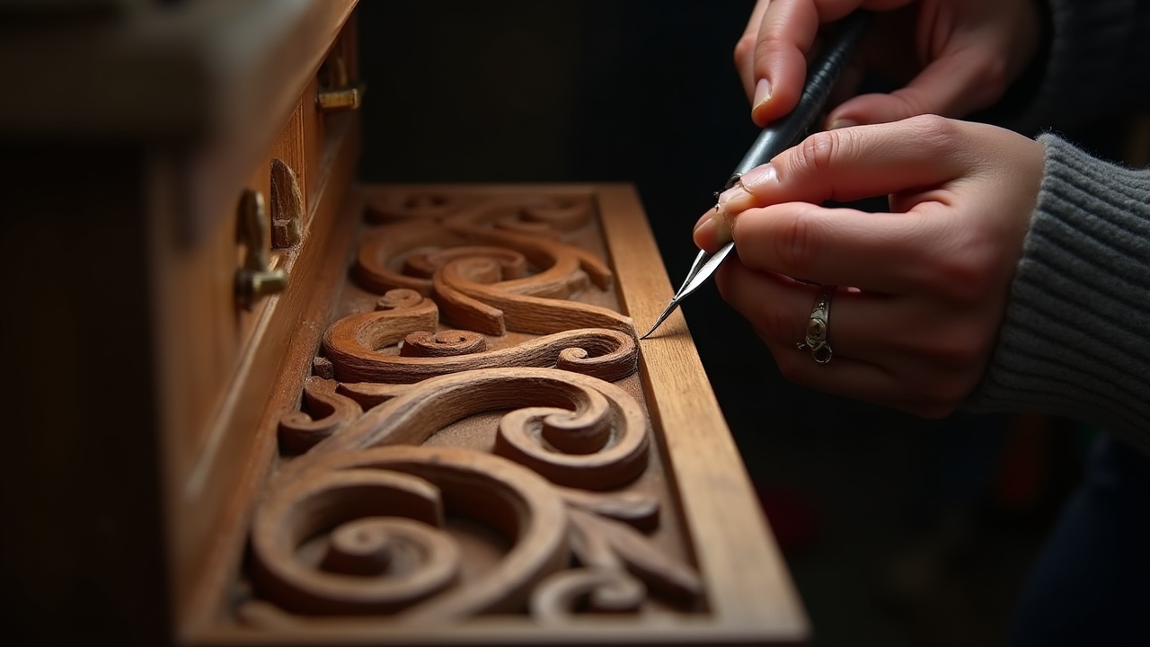Travail d'ébénisterie sur un meuble ancien